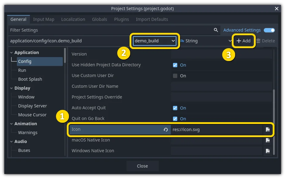The Project Settings panel